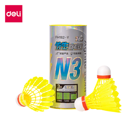 ลูกแบดมินตัน DELI FH182-Y-YL-01 วัสดุไนลอน สีเหลือง (1 แพ็ค 3 ลูก)_0